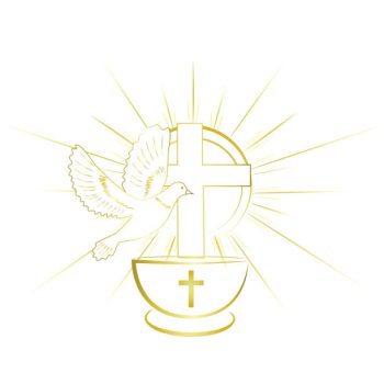 Gold, simple and classy baptism symbols. Invitation.